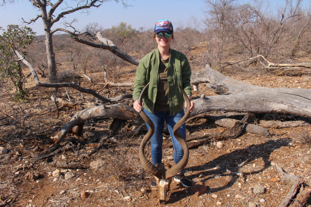 Melissa holding Kudu skull